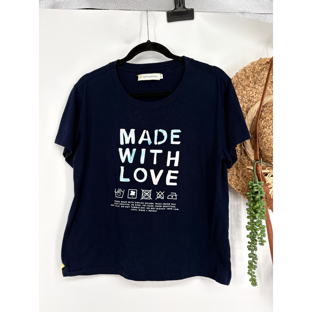 Kerri Rosenthal | Anthropologie Made With Love Graphic Tee Cotton Navy Blue M - Picture 4 of 11